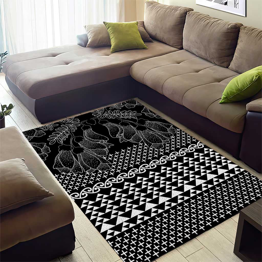 Black Taniko Kowhaiwhai Tukutuku Motif Area Rug