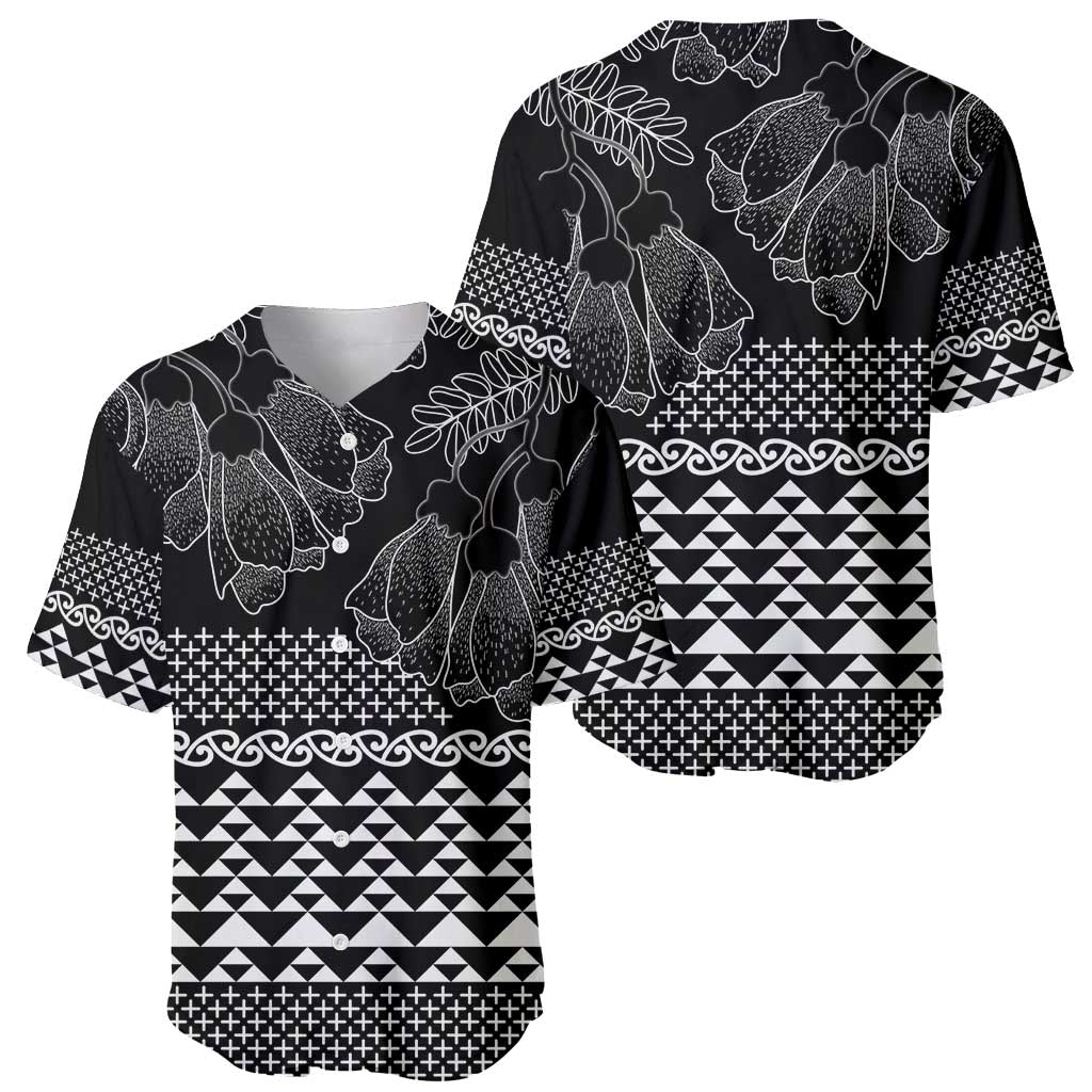 Black Taniko Kowhaiwhai Tukutuku Motif Baseball Jersey