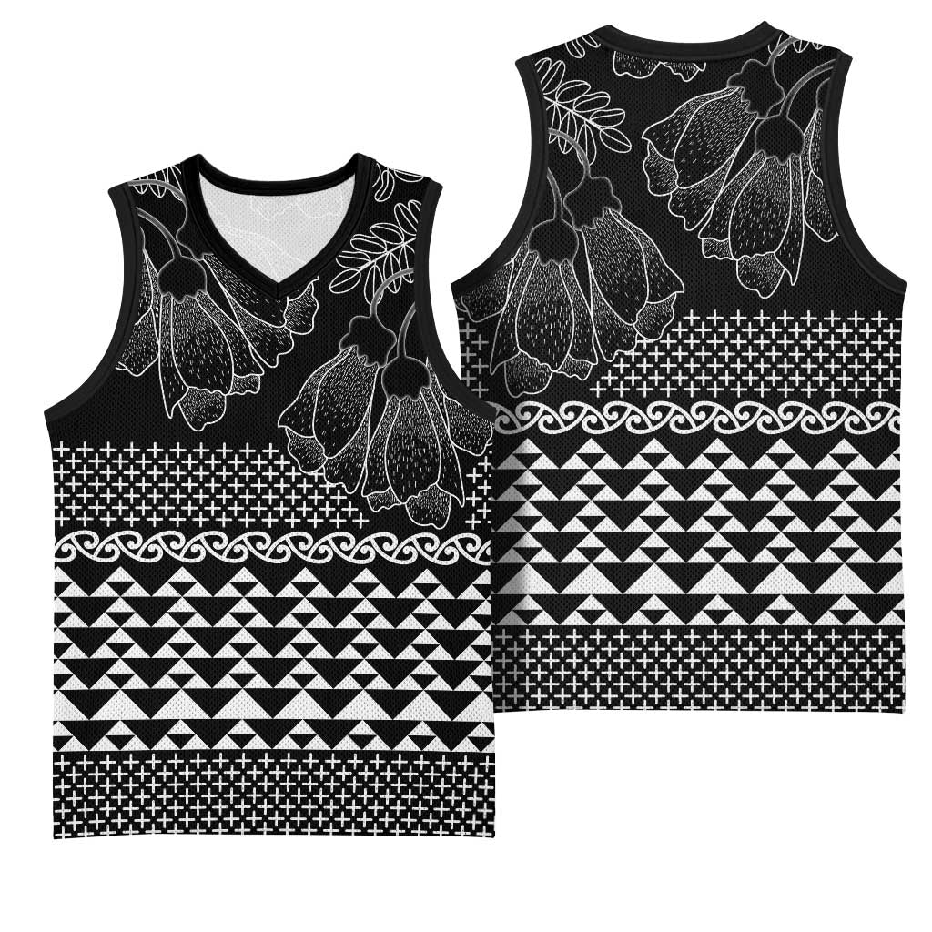 Black Taniko Kowhaiwhai Tukutuku Motif Basketball Jersey - Polynesian Pride