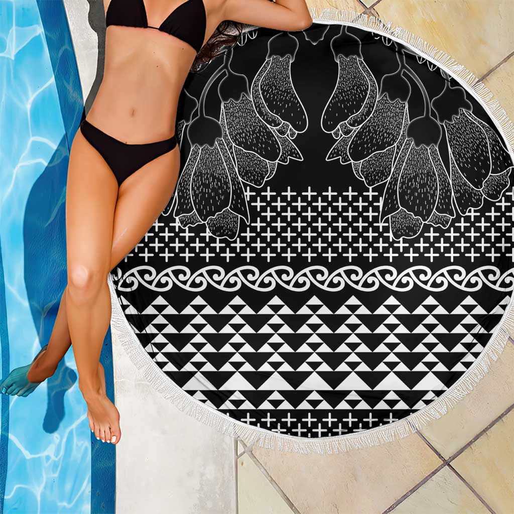 Black Taniko Kowhaiwhai Tukutuku Motif Beach Blanket