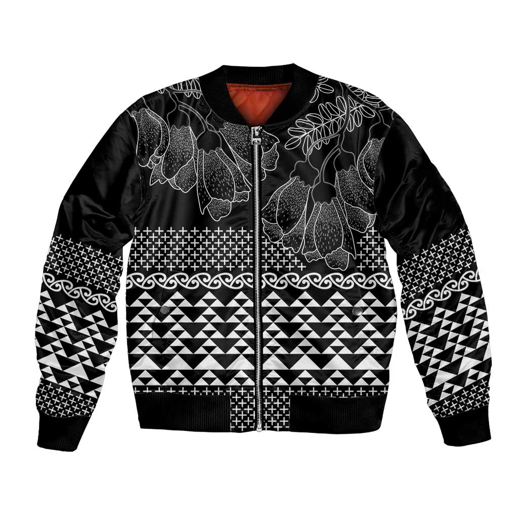 Black Taniko Kowhaiwhai Tukutuku Motif Bomber Jacket LT9 Unisex Black - Polynesian Pride
