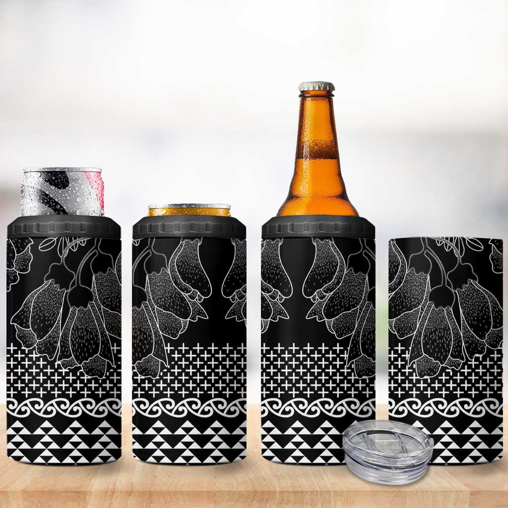 Black Taniko Kowhaiwhai Tukutuku Motif 4 in 1 Can Cooler Tumbler