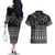 Black Taniko Kowhaiwhai Tukutuku Motif Couples Matching Off The Shoulder Long Sleeve Dress and Hawaiian Shirt
