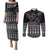 Black Taniko Kowhaiwhai Tukutuku Motif Couples Matching Puletasi and Long Sleeve Button Shirt
