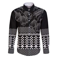 Black Taniko Kowhaiwhai Tukutuku Motif Family Matching Long Sleeve Bodycon Dress and Hawaiian Shirt LT9 Dad's Shirt - Long Sleeve Black - Polynesian Pride