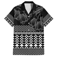 Black Taniko Kowhaiwhai Tukutuku Motif Family Matching Off The Shoulder Long Sleeve Dress and Hawaiian Shirt