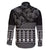 Black Taniko Kowhaiwhai Tukutuku Motif Family Matching Off The Shoulder Long Sleeve Dress and Hawaiian Shirt