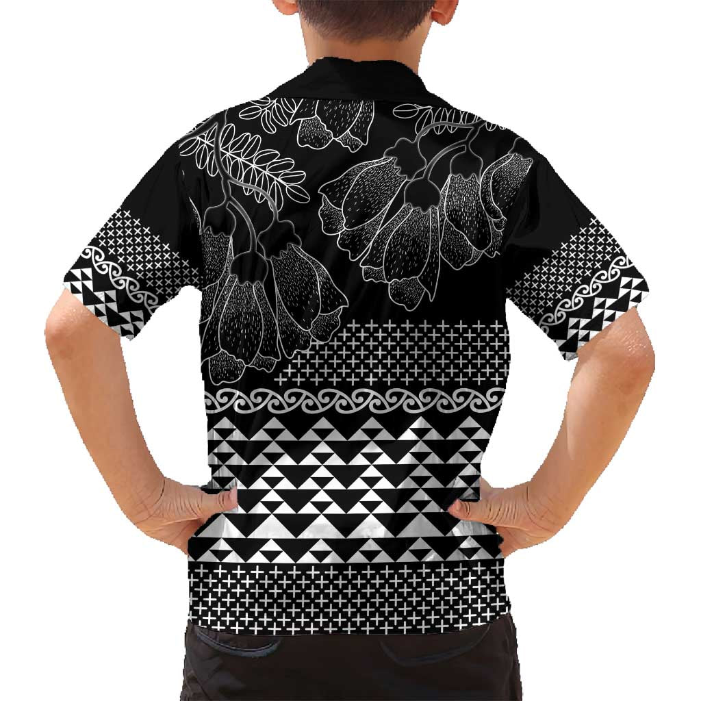 Black Taniko Kowhaiwhai Tukutuku Motif Family Matching Off Shoulder Short Dress and Hawaiian Shirt