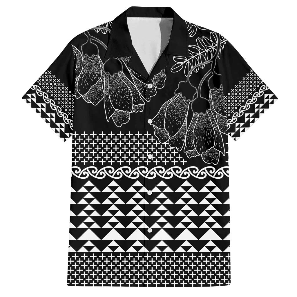 Black Taniko Kowhaiwhai Tukutuku Motif Family Matching Puletasi and Hawaiian Shirt