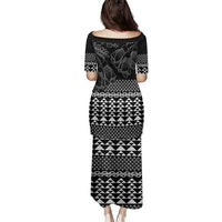 Black Taniko Kowhaiwhai Tukutuku Motif Family Matching Puletasi and Hawaiian Shirt