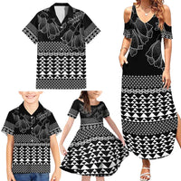 Black Taniko Kowhaiwhai Tukutuku Motif Family Matching Summer Maxi Dress and Hawaiian Shirt