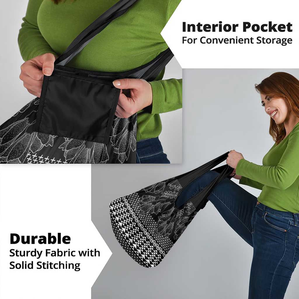 Black Taniko Kowhaiwhai Tukutuku Motif Grocery Bag