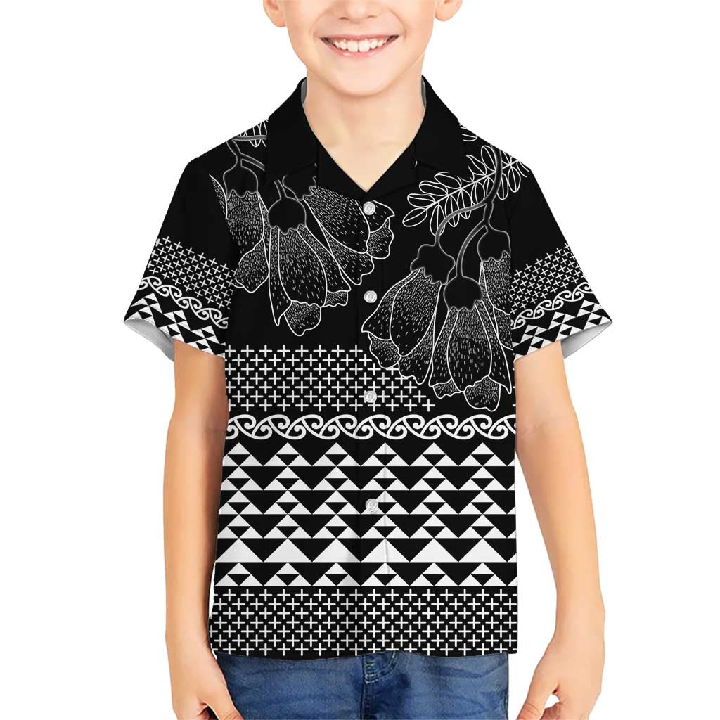 Black Taniko Kowhaiwhai Tukutuku Motif Kid Hawaiian Shirt LT9 Kid Black - Polynesian Pride