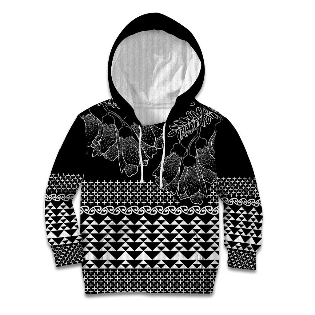 Black Taniko Kowhaiwhai Tukutuku Motif Kid Hoodie