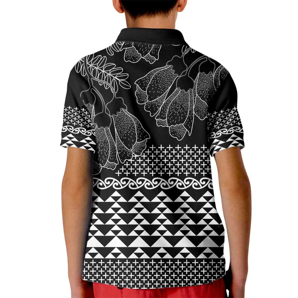 Black Taniko Kowhaiwhai Tukutuku Motif Kid Polo Shirt