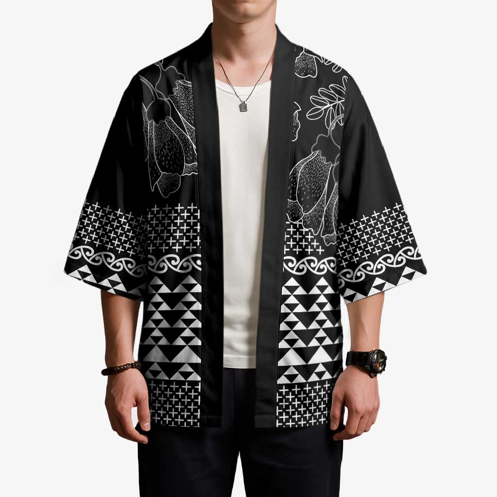 Black Taniko Kowhaiwhai Tukutuku Motif Kimono - Polynesian Pride
