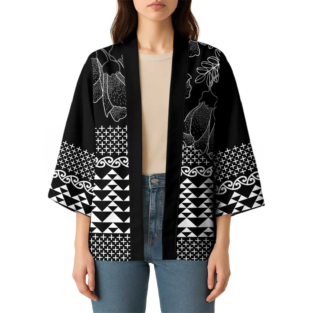 Black Taniko Kowhaiwhai Tukutuku Motif Kimono - Polynesian Pride