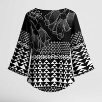 Black Taniko Kowhaiwhai Tukutuku Motif Kimono Sleeve Blouse - Polynesian Pride