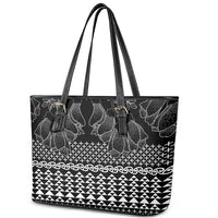 Black Taniko Kowhaiwhai Tukutuku Motif Leather Tote Bag
