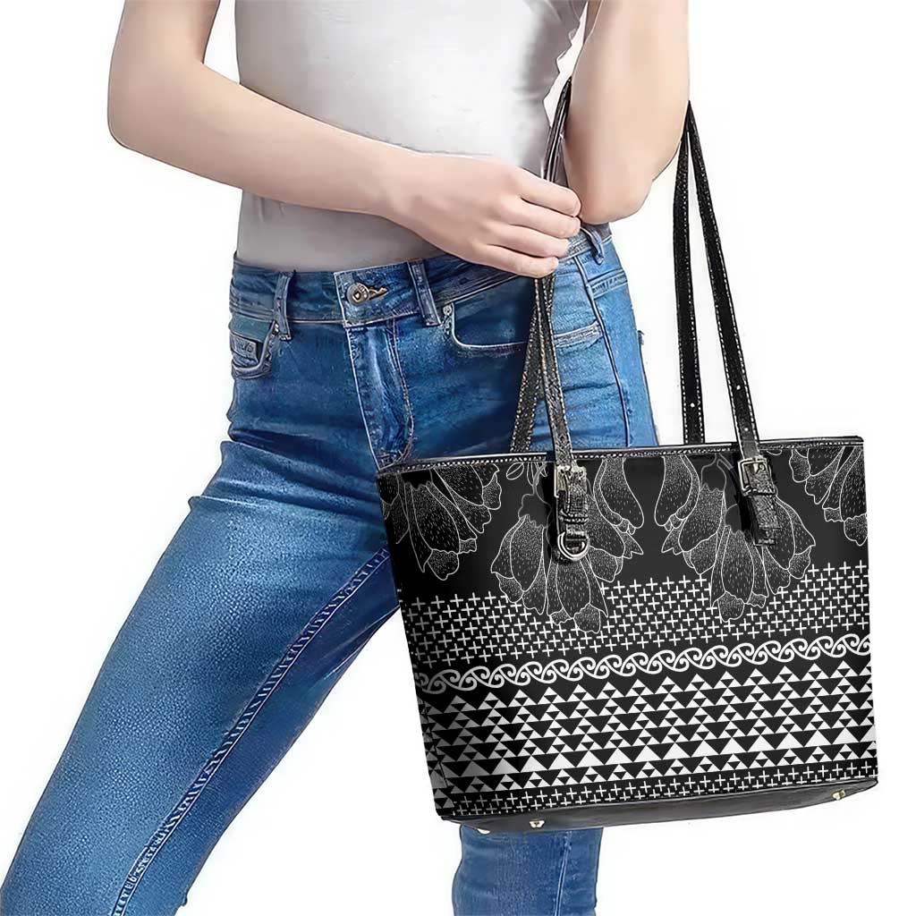 Black Taniko Kowhaiwhai Tukutuku Motif Leather Tote Bag