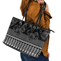 Black Taniko Kowhaiwhai Tukutuku Motif Leather Tote Bag
