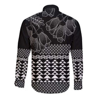 Black Taniko Kowhaiwhai Tukutuku Motif Long Sleeve Button Shirt LT9 - Polynesian Pride