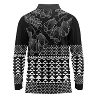 Black Taniko Kowhaiwhai Tukutuku Motif Long Sleeve Polo Shirt