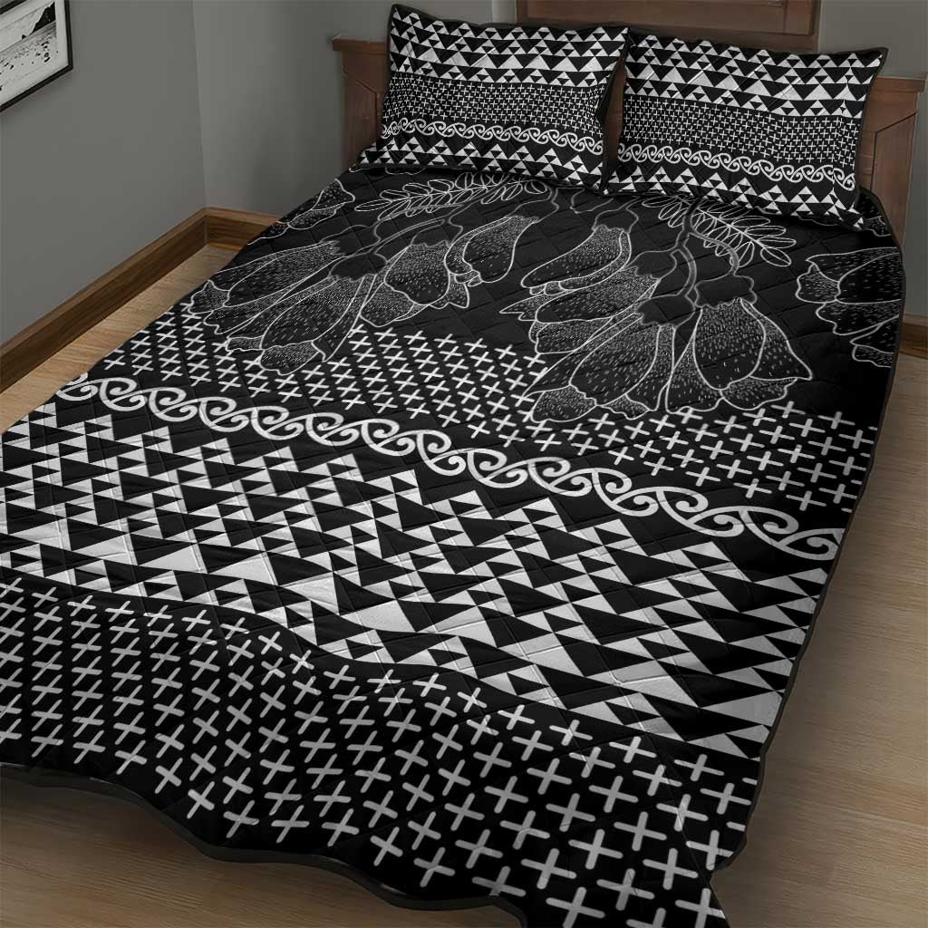 Black Taniko Kowhaiwhai Tukutuku Motif Quilt Bed Set
