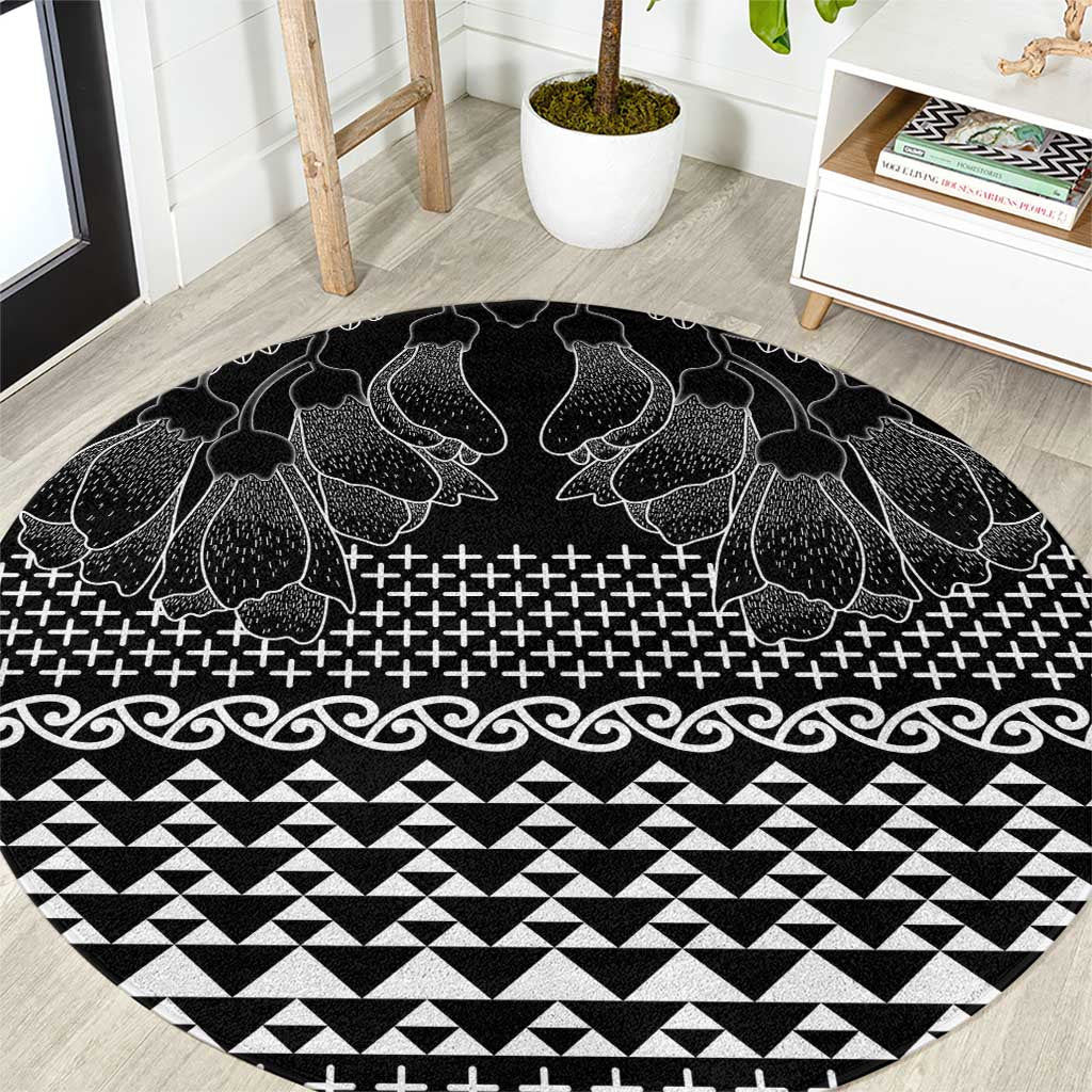 Black Taniko Kowhaiwhai Tukutuku Motif Round Carpet LT9 Black - Polynesian Pride