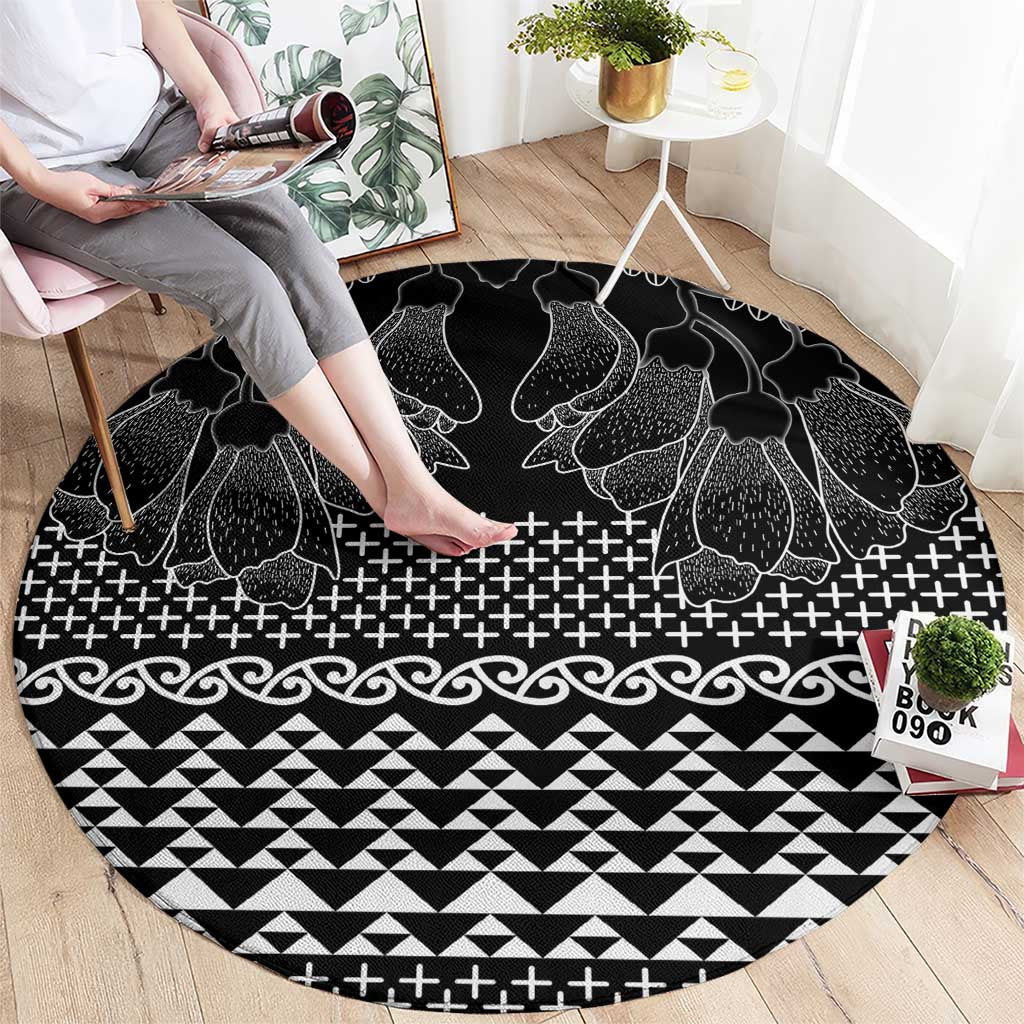 Black Taniko Kowhaiwhai Tukutuku Motif Round Carpet LT9 - Polynesian Pride