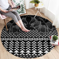 Black Taniko Kowhaiwhai Tukutuku Motif Round Carpet LT9 - Polynesian Pride