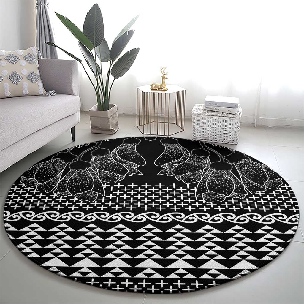 Black Taniko Kowhaiwhai Tukutuku Motif Round Carpet LT9 - Polynesian Pride
