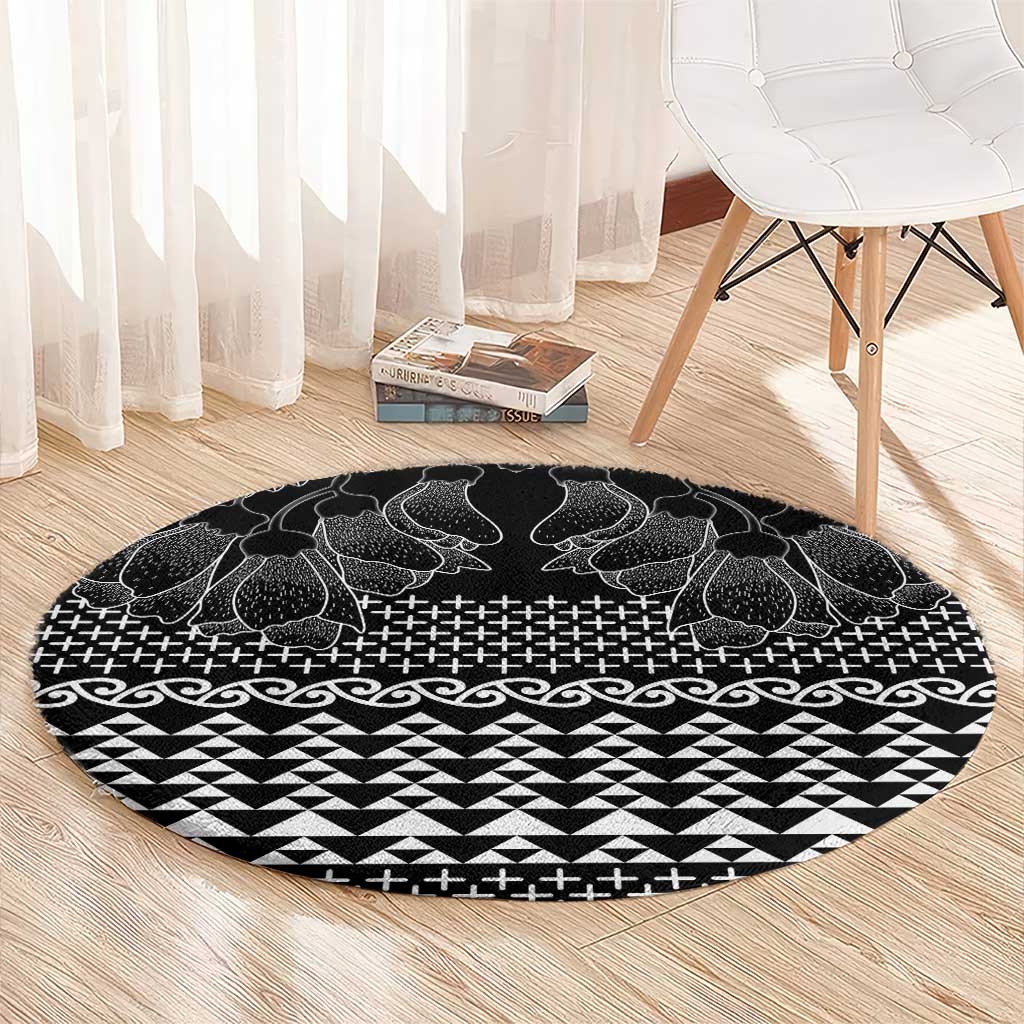 Black Taniko Kowhaiwhai Tukutuku Motif Round Carpet LT9 - Polynesian Pride