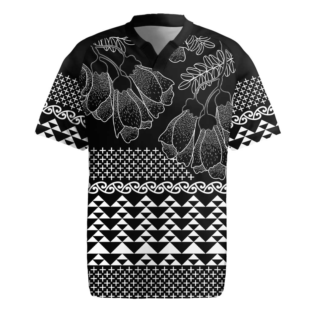 Black Taniko Kowhaiwhai Tukutuku Motif Rugby Jersey