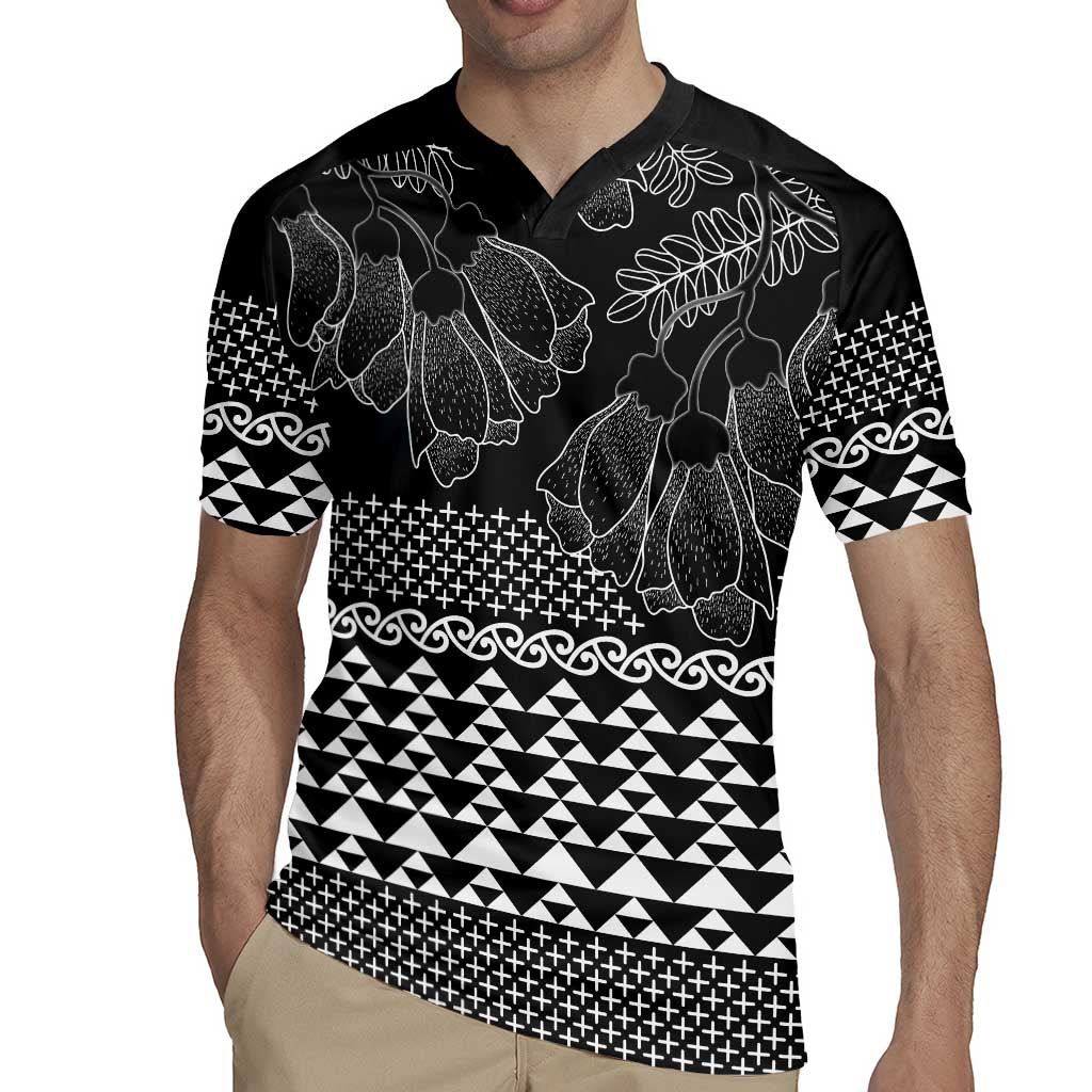 Black Taniko Kowhaiwhai Tukutuku Motif Rugby Jersey