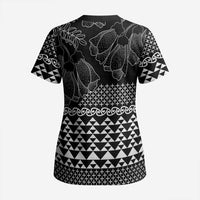 Black Taniko Kowhaiwhai Tukutuku Motif Scrub Top - Polynesian Pride