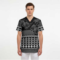Black Taniko Kowhaiwhai Tukutuku Motif Scrub Top - Polynesian Pride