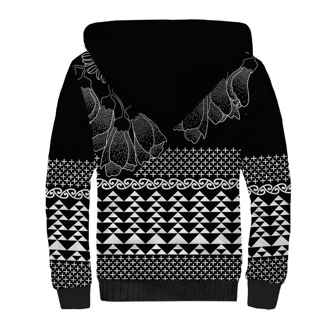 Black Taniko Kowhaiwhai Tukutuku Motif Sherpa Hoodie