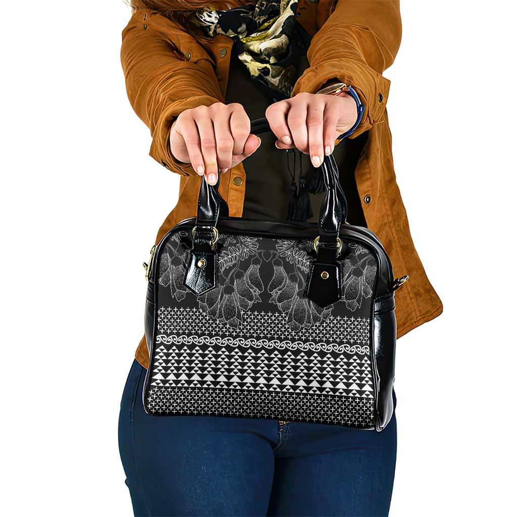 Black Taniko Kowhaiwhai Tukutuku Motif Shoulder Handbag LT9 One Size Black - Polynesian Pride