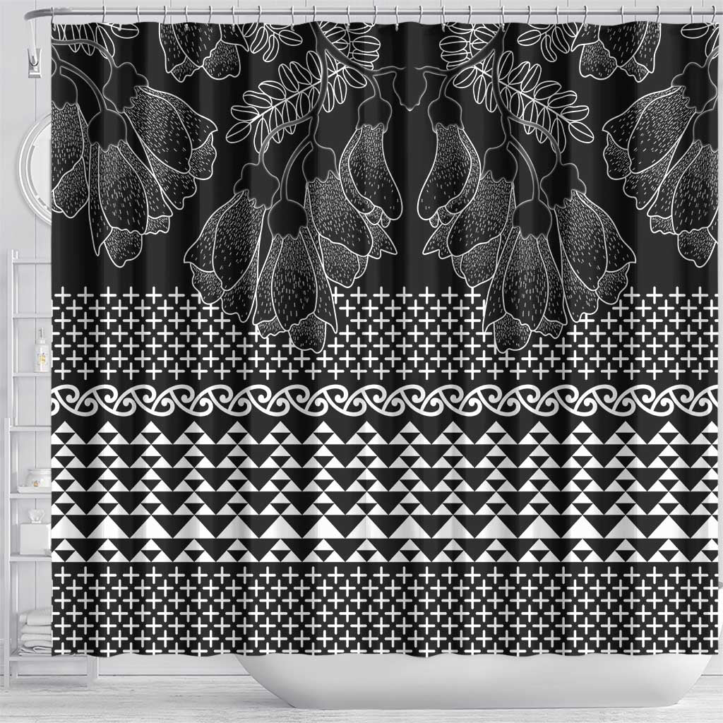Black Taniko Kowhaiwhai Tukutuku Motif Shower Curtain