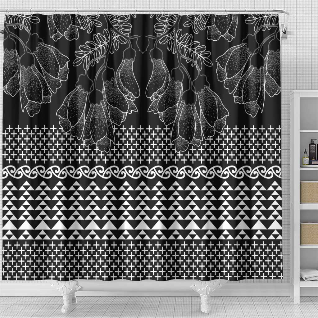 Black Taniko Kowhaiwhai Tukutuku Motif Shower Curtain