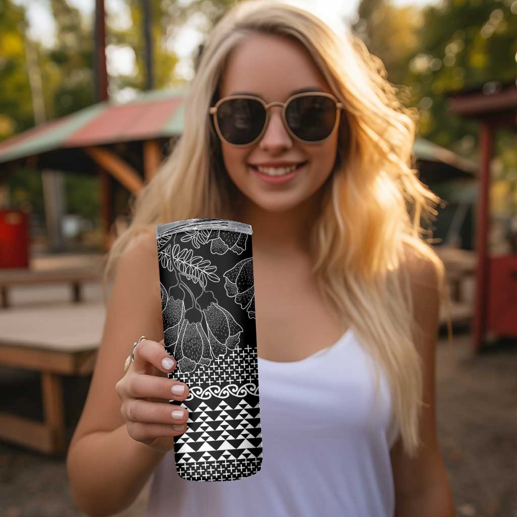 Black Taniko Kowhaiwhai Tukutuku Motif Skinny Tumbler