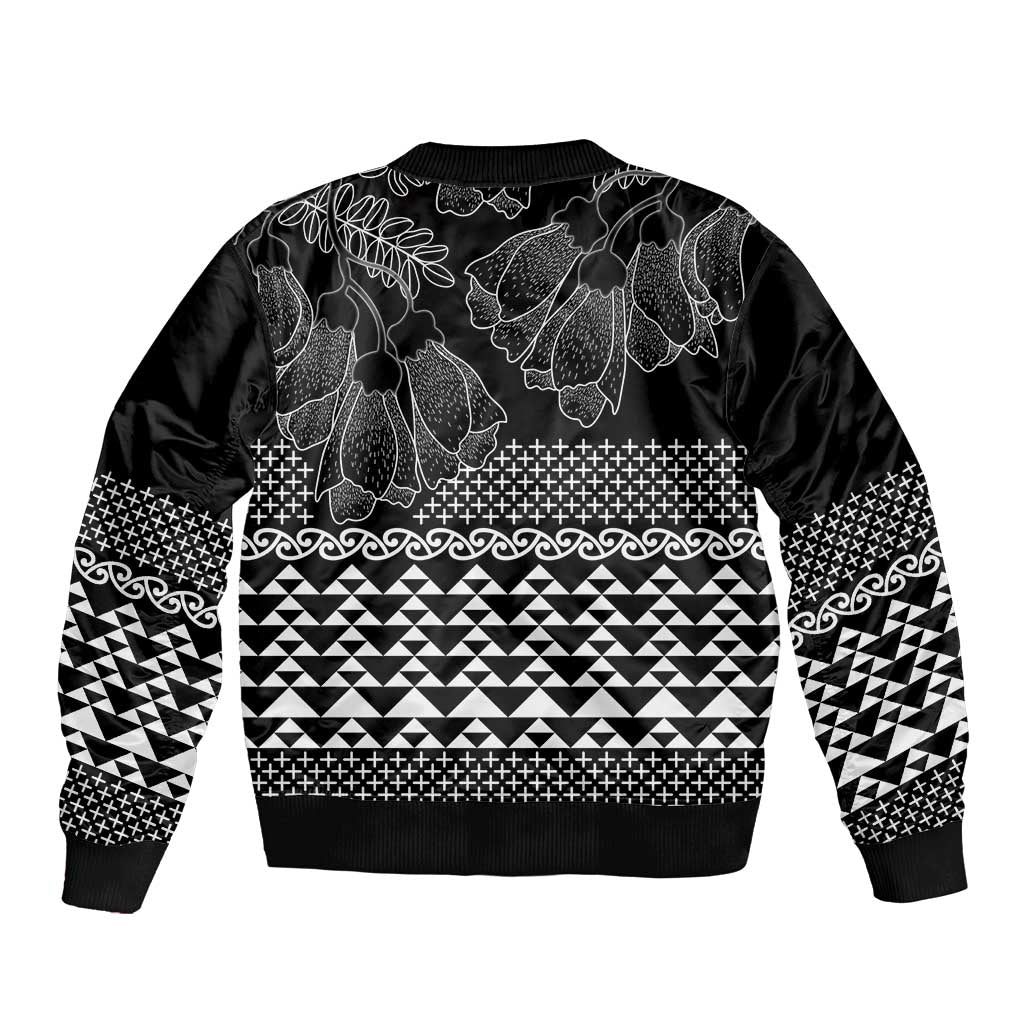 Black Taniko Kowhaiwhai Tukutuku Motif Sleeve Zip Bomber Jacket LT9 - Polynesian Pride