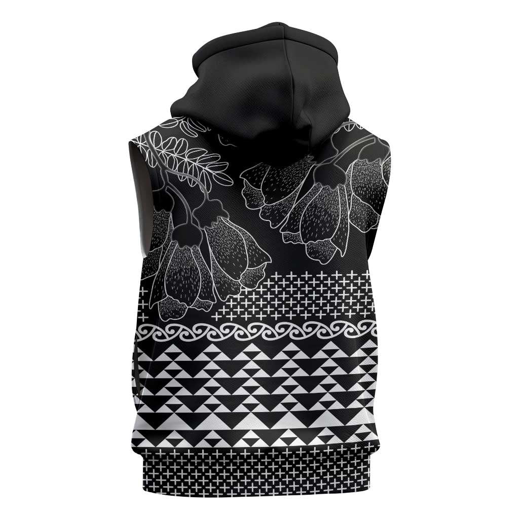 Black Taniko Kowhaiwhai Tukutuku Motif Sleeveless Hoodie - Polynesian Pride