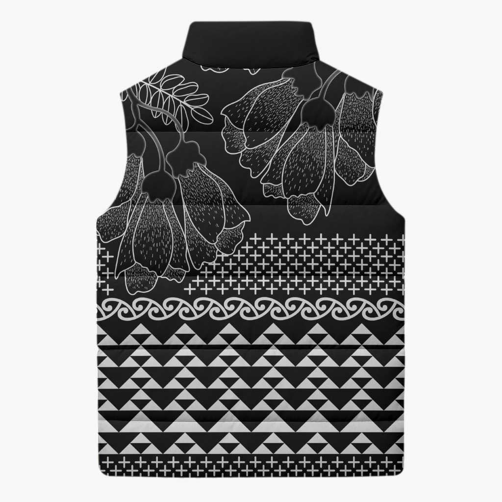 Black Taniko Kowhaiwhai Tukutuku Motif Sleeveless Puffer Jacket LT9 - Polynesian Pride