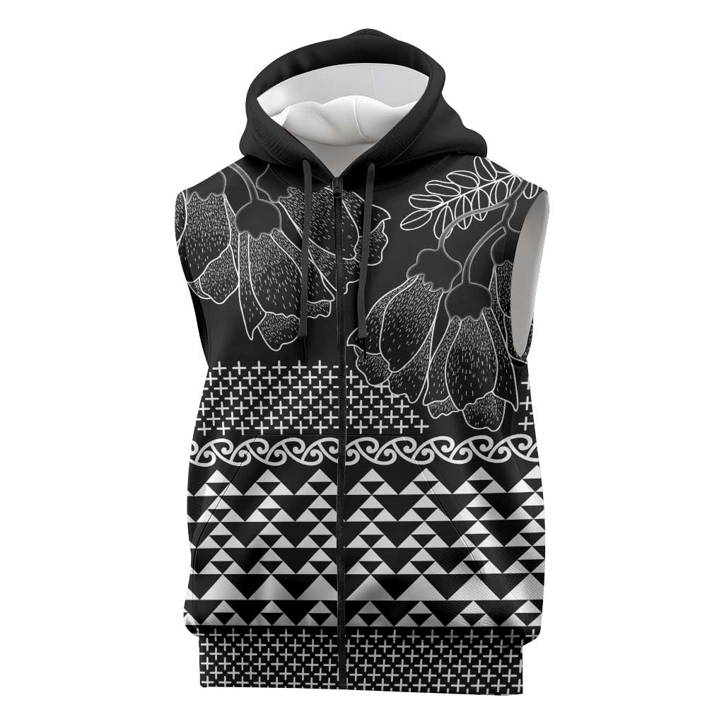 Black Taniko Kowhaiwhai Tukutuku Motif Sleeveless Zip Hoodie LT9 Black - Polynesian Pride