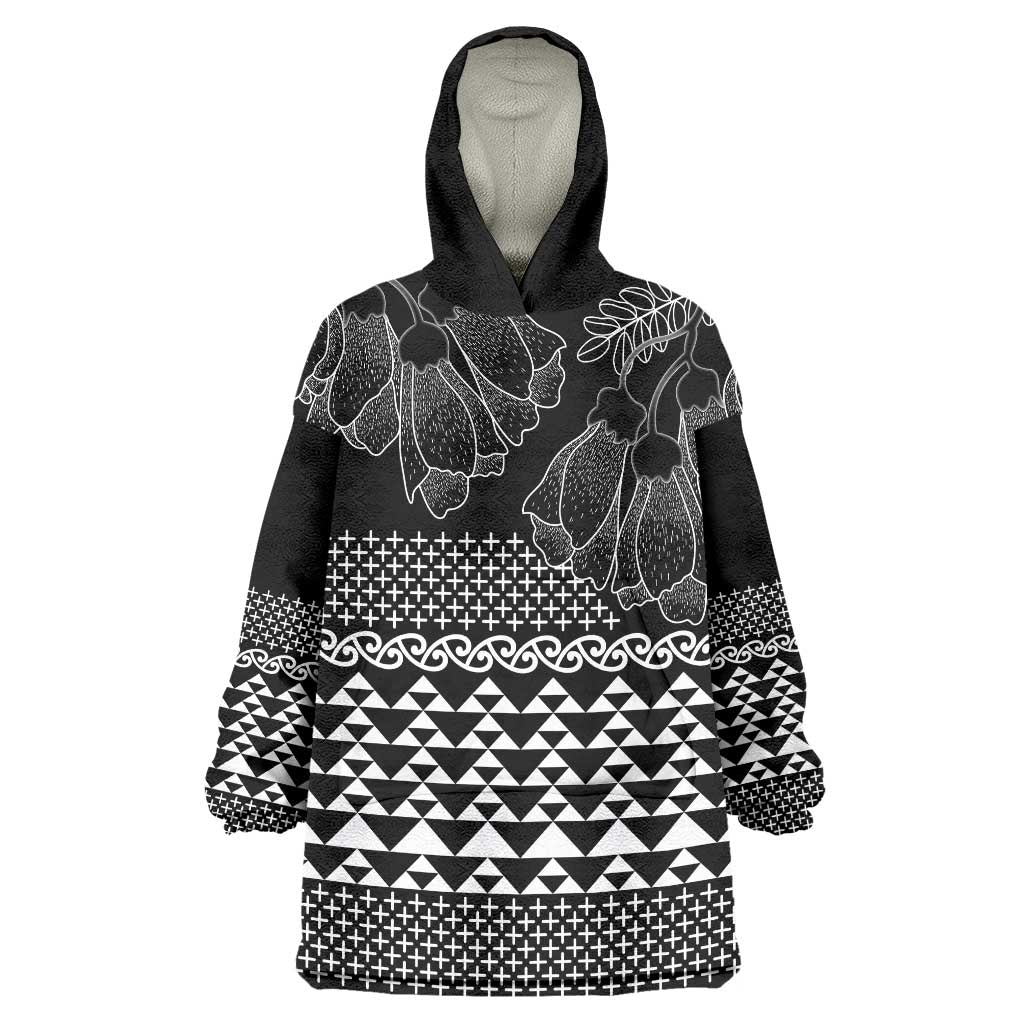 Black Taniko Kowhaiwhai Tukutuku Motif Wearable Blanket Hoodie