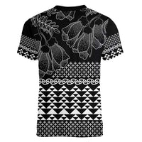 Black Taniko Kowhaiwhai Tukutuku Motif Women V-Neck T-Shirt