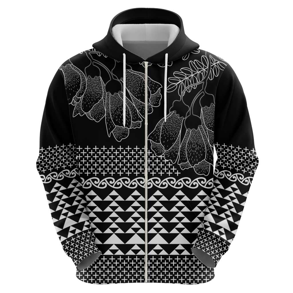 Black Taniko Kowhaiwhai Tukutuku Motif Zip Hoodie LT9 - Polynesian Pride
