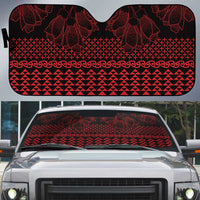 Red Taniko Kowhaiwhai Tukutuku Motif Auto Sun Shade - Polynesian Pride